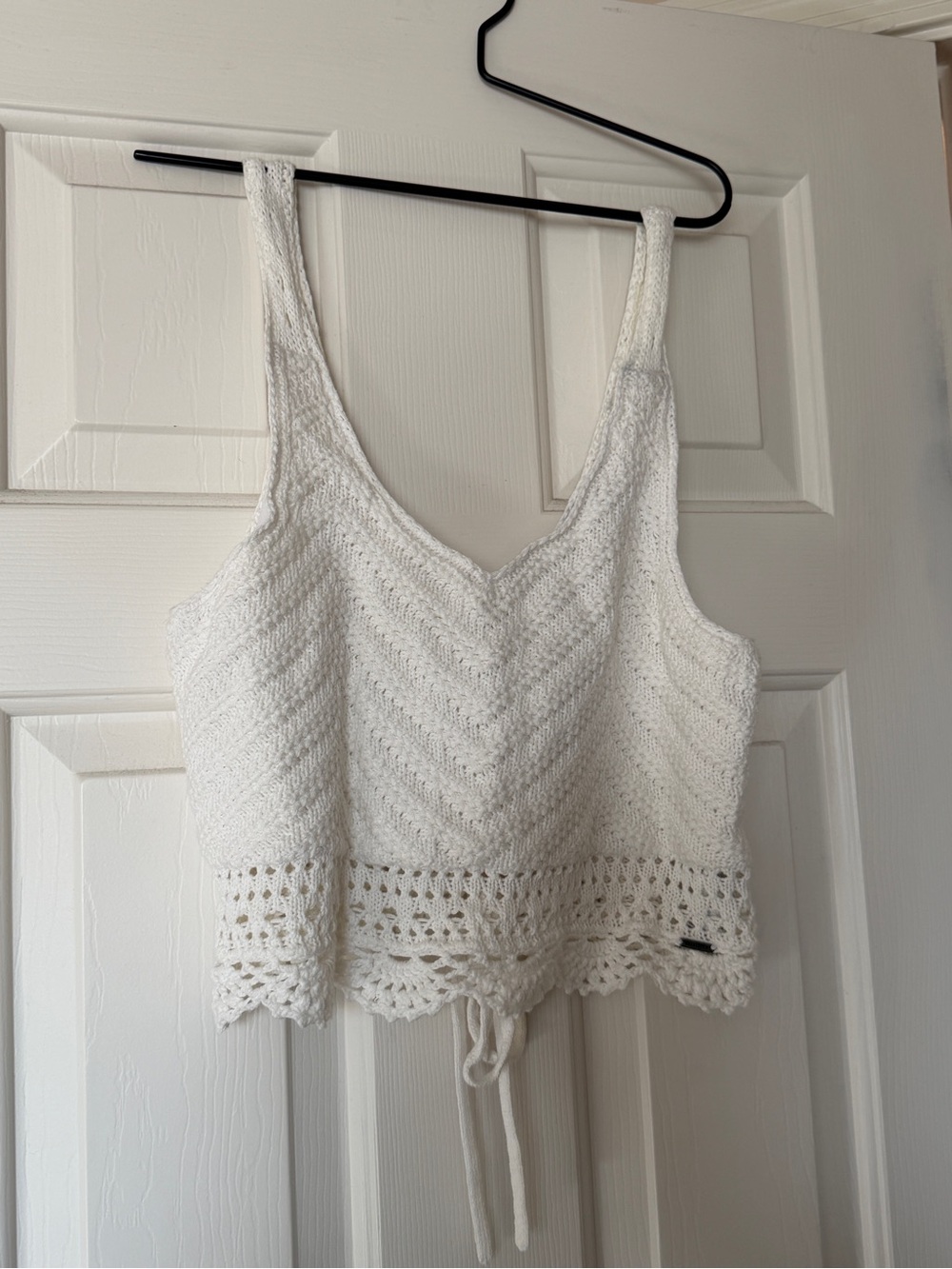 Hollister White Crochet Knit Camisole with Drawstring Hem